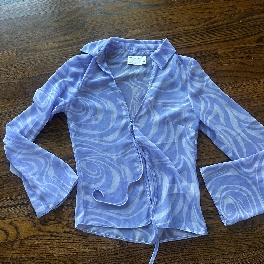 ASOS x MILLIE Retro Lavender Swirl sheer Blouse - Picture 2 of 14